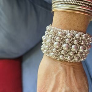 Elegant Silver Mesh And Bead Bracelet
